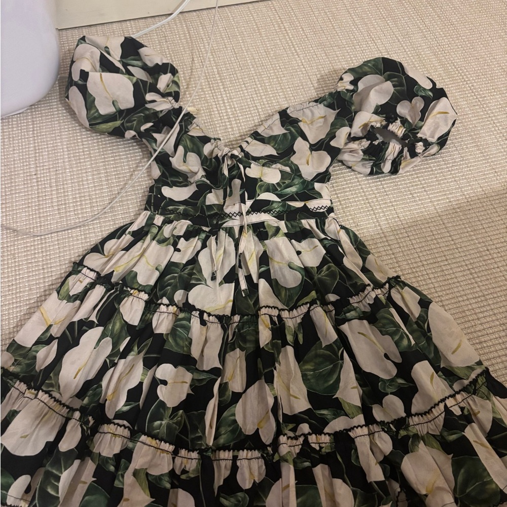 Black and White Puff Sleeve Tiered Sundress